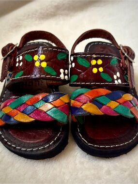 Toddler Handmade Mexican Leather Huarache Sandals Floral Braided Size 2